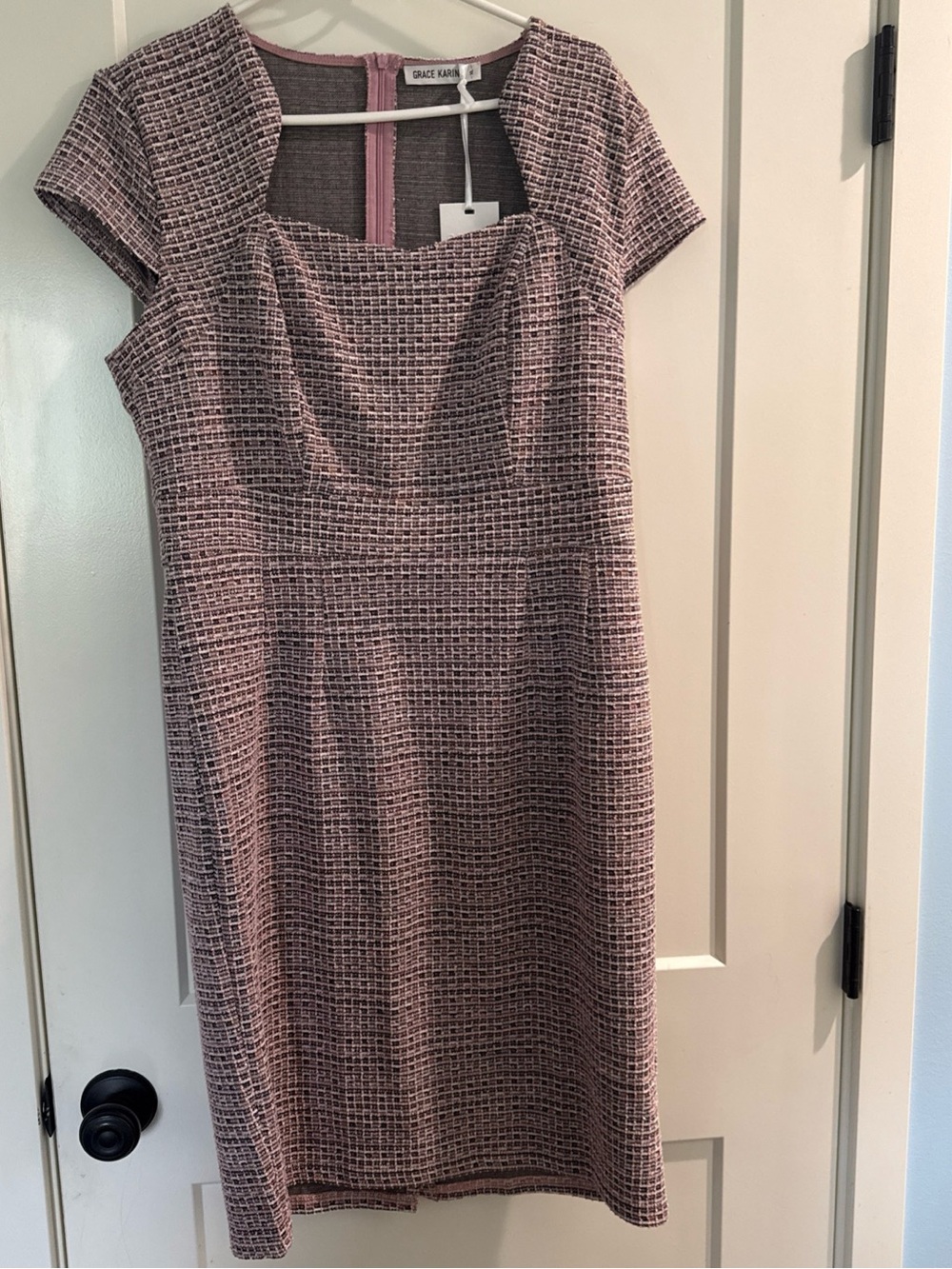 NWT Grace Karin Pink w/metallic yarn Tweed Cap-Sleeve Sheath Dress